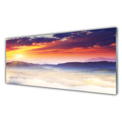 Quadro in vetro Paesaggio del sole di montagna