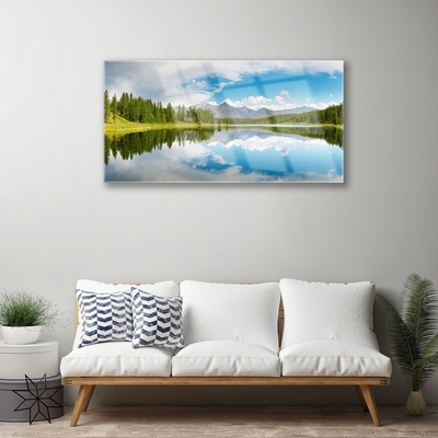 Quadro vetro Foresta Lago Montagne Paesaggio