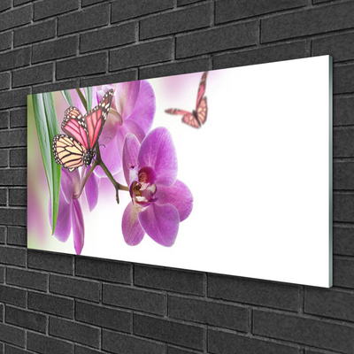 Quadro vetro Farfalle Fiori Natura