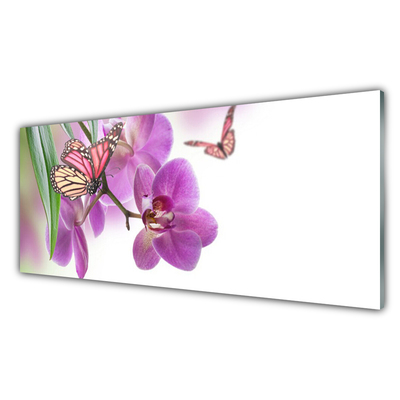 Quadro vetro Farfalle Fiori Natura