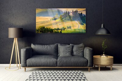 Quadro su vetro Campo Alberi Paesaggio