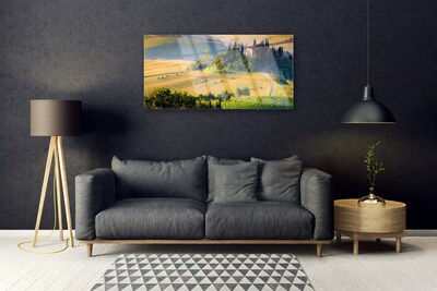 Quadro su vetro Campo Alberi Paesaggio