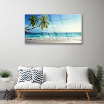 Quadro in vetro Spiaggia di mare Palm Landscape