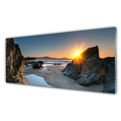 Quadro in vetro Spiaggia di roccia Sole Paesaggio