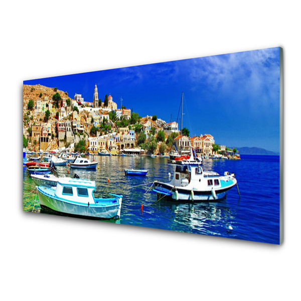 Quadro in vetro Barche Città Mare Paesaggio