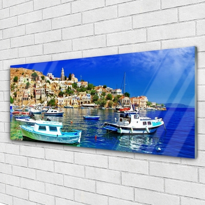 Quadro in vetro Barche Città Mare Paesaggio