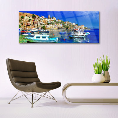 Quadro in vetro Barche Città Mare Paesaggio