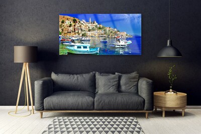 Quadro in vetro Barche Città Mare Paesaggio