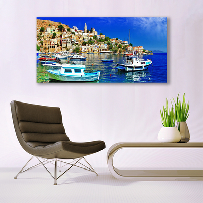 Quadro in vetro Barche Città Mare Paesaggio