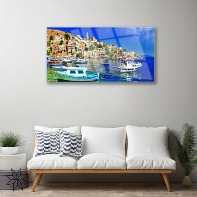 Quadro in vetro Barche Città Mare Paesaggio