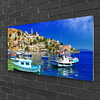 Quadro in vetro Barche Città Mare Paesaggio