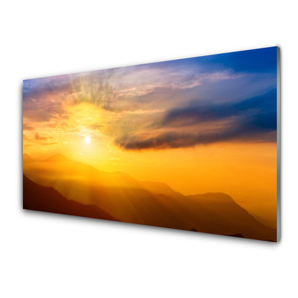 Quadro in vetro Montagna Sole Nuvole Paesaggio