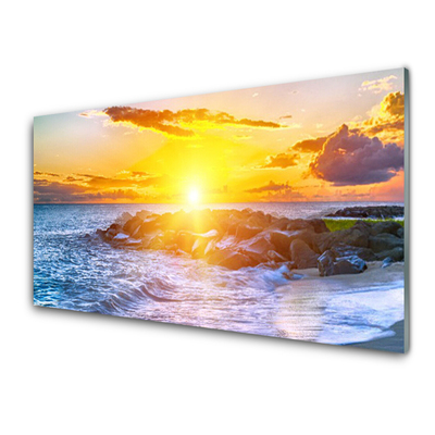 Quadro vetro Costa del mare al tramonto