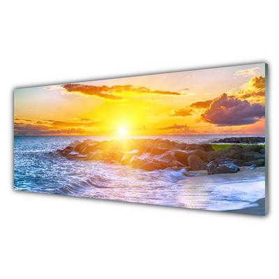Quadro vetro Costa del mare al tramonto