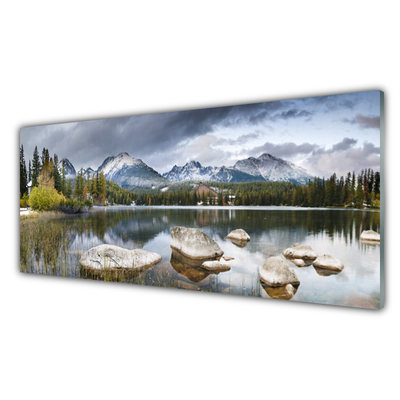 Quadro in vetro Lago Montagne Foresta Paesaggio
