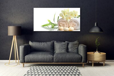 Quadro su vetro Asciugamani Spa Candele Orchidea