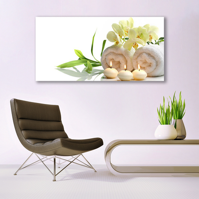 Quadro su vetro Asciugamani Spa Candele Orchidea