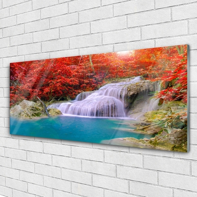 Quadro su vetro Foresta di cascate autunnali