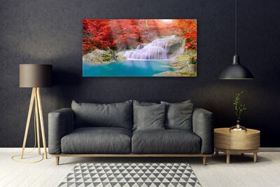 Quadro su vetro Foresta di cascate autunnali