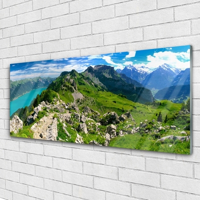 Quadro in vetro Prato Montagne Paesaggio Natura