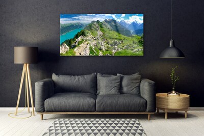 Quadro in vetro Prato Montagne Paesaggio Natura