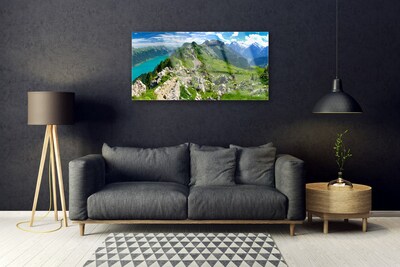 Quadro in vetro Prato Montagne Paesaggio Natura