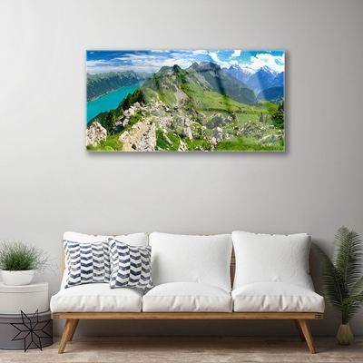 Quadro in vetro Prato Montagne Paesaggio Natura