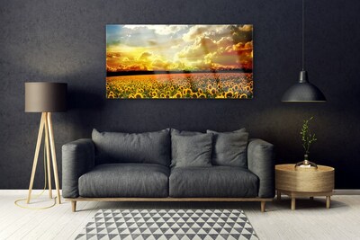 Quadro su vetro Paesaggio del campo di girasoli