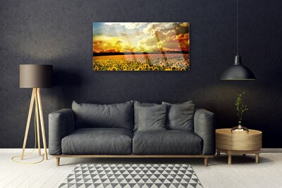 Quadro su vetro Paesaggio del campo di girasoli