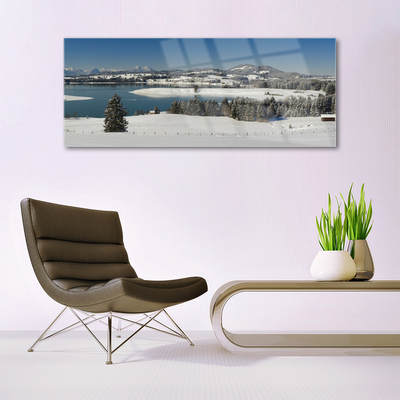 Quadro di vetro Lago Neve Terra Montagna