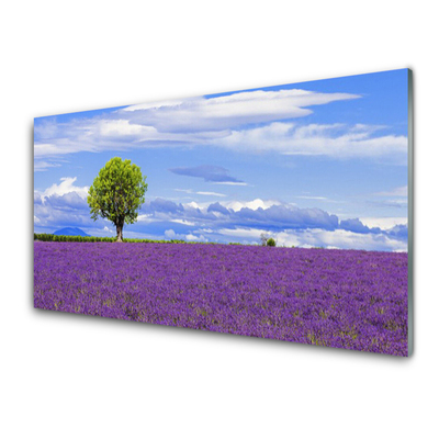 Quadro vetro Campo di lavanda Albero della natura