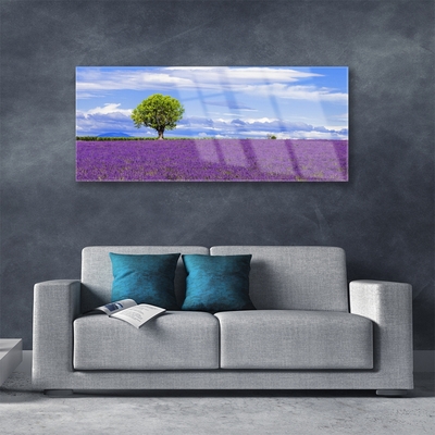 Quadro vetro Campo di lavanda Albero della natura