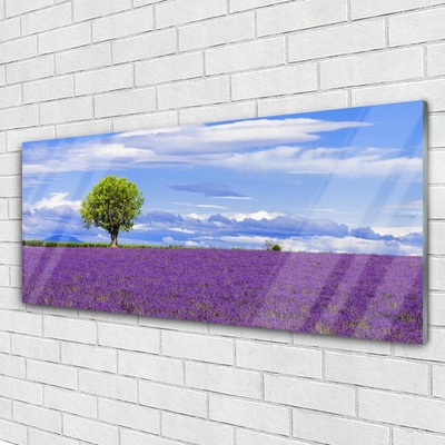 Quadro vetro Campo di lavanda Albero della natura