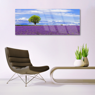 Quadro vetro Campo di lavanda Albero della natura