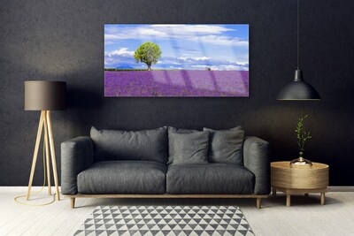 Quadro vetro Campo di lavanda Albero della natura