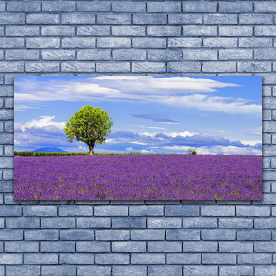 Quadro vetro Campo di lavanda Albero della natura