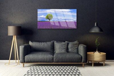 Quadro vetro Campo di lavanda Albero della natura