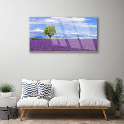 Quadro vetro Campo di lavanda Albero della natura