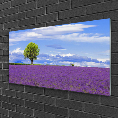 Quadro vetro Campo di lavanda Albero della natura