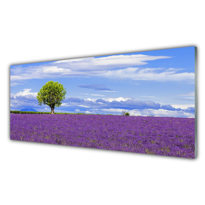 Quadro vetro Campo di lavanda Albero della natura