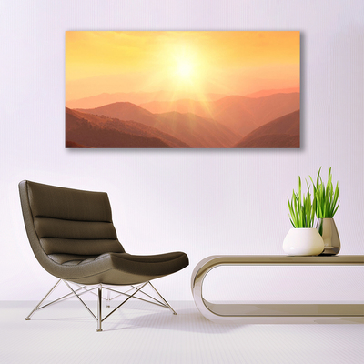 Quadro su vetro Paesaggio delle montagne del sole