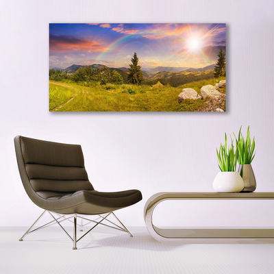 Quadro vetro Montagne Prato Natura Cielo