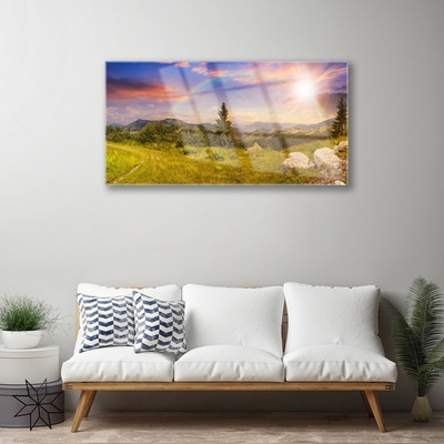 Quadro vetro Montagne Prato Natura Cielo