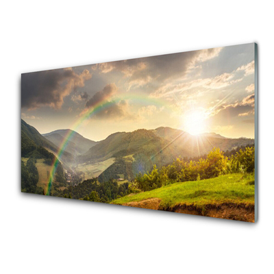 Quadro in vetro Tramonto sulle montagne di Meadow