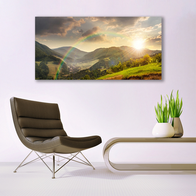 Quadro in vetro Tramonto sulle montagne di Meadow