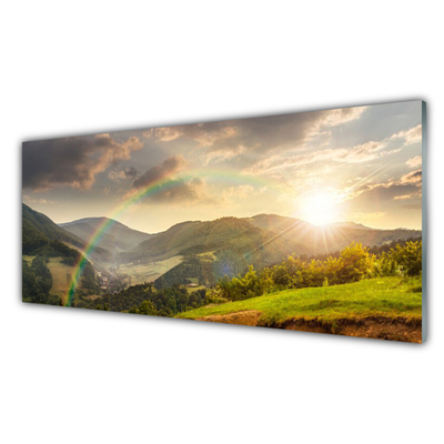 Quadro in vetro Tramonto sulle montagne di Meadow