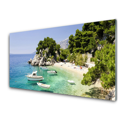 Quadro in vetro Spiaggia di mare Rocks Boats