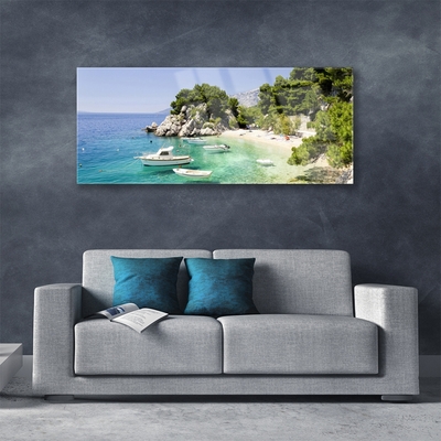 Quadro in vetro Spiaggia di mare Rocks Boats