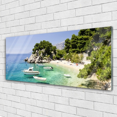 Quadro in vetro Spiaggia di mare Rocks Boats