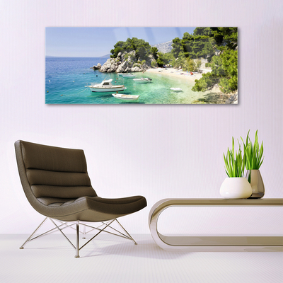 Quadro in vetro Spiaggia di mare Rocks Boats